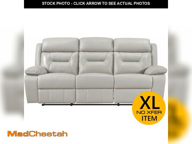 Lot 74-13788953 - POWERED Leather Double Reclining Sofa w/ 2 USB Charging Ports on Both Sides, 3 Seater in Silver, Unb...