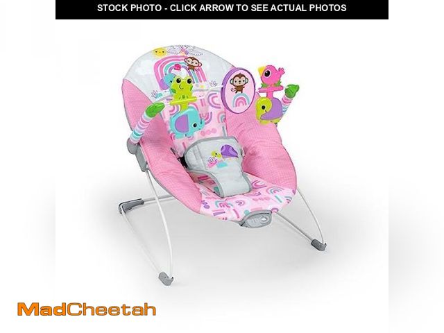 Lot 74-12396473 - Bright Starts Pink Paradise Portable Baby Bouncer with Vibrating Infant Seat and -Toy Bar, Max Weigh...