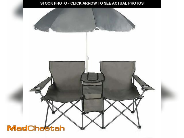Lot 74-14321662 - LAZZO Outdoor Foldable Picnic Double Chair, Portable Camping Chair with Umbrella, Cup Holder, Built-...