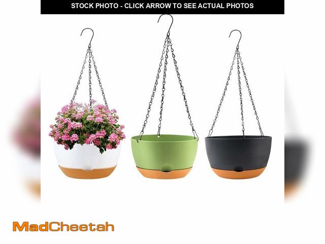 Lot 74-14298891 - KPUVX 10 inch Hanging Planters for Indoor Outdoor Plants with Self-Watering Pots, 3 Pack Plastic Han...