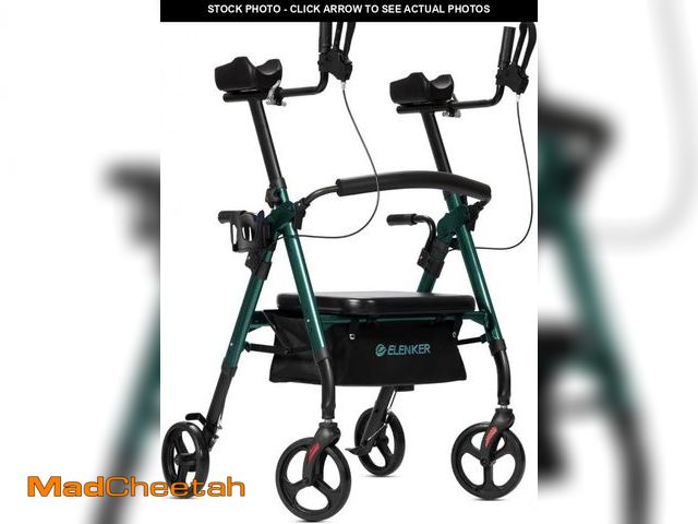 Lot 74-12209948 - ELENKER Heavy Duty Upright Walker, Bariatric Stand Up Rollator Walker with Extra Wide Padded Seat &a...