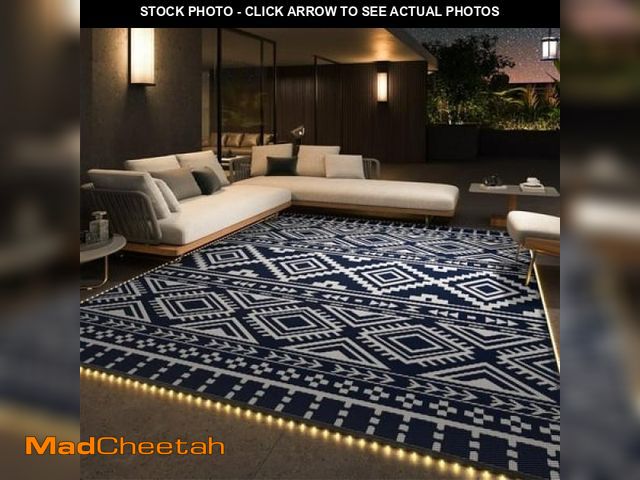Lot 74-12166473 - VUNATE Outdoor Rug with LED Strip Lights 8 X10  Waterproof Reversible Patio Rug Plastic Straw Lightw...