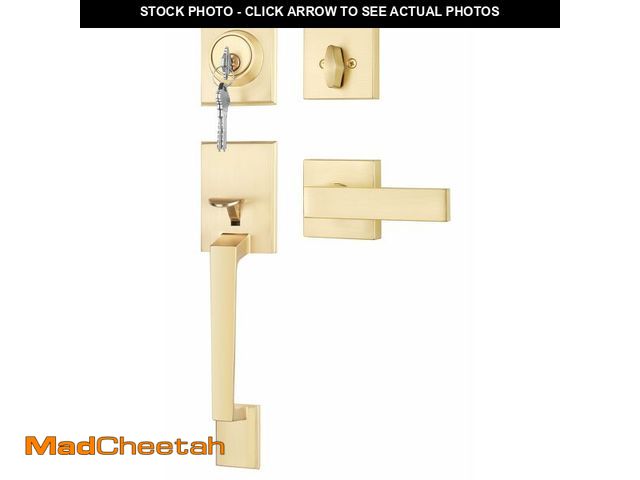 Lot 74-14059863 - Goldenwarm Front Door Handle and Deadbolt Set, Gold Front Door Lock Set with Reversible Handle Lever...