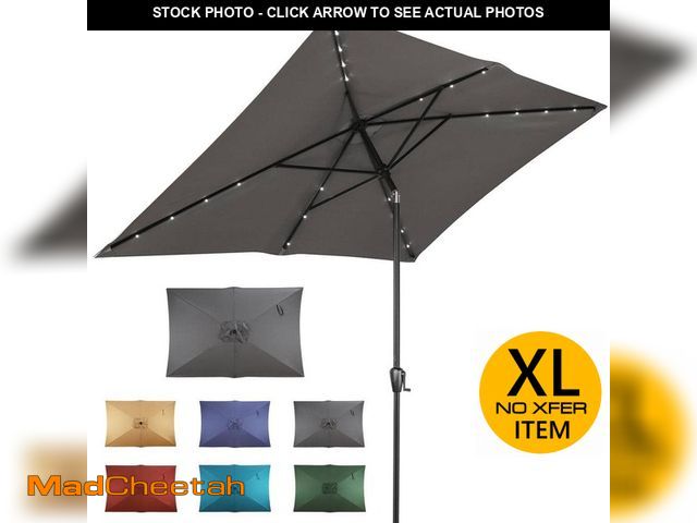 Lot 74-12534561 - *SEE DETAILS* Sun-Ray 6.6 ft. x 9.8 ft. Rectangular Steel Solar Market Umbrella in Grey *SEE DETAILS...