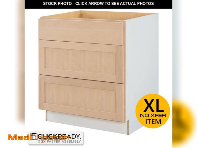 Lot 74-12932614 - Hampton Bay 30 in. W x 24 in. D x 34.5 in. H Ready to Assemble Drawer Base Kitchen Cabinet in Unfini...