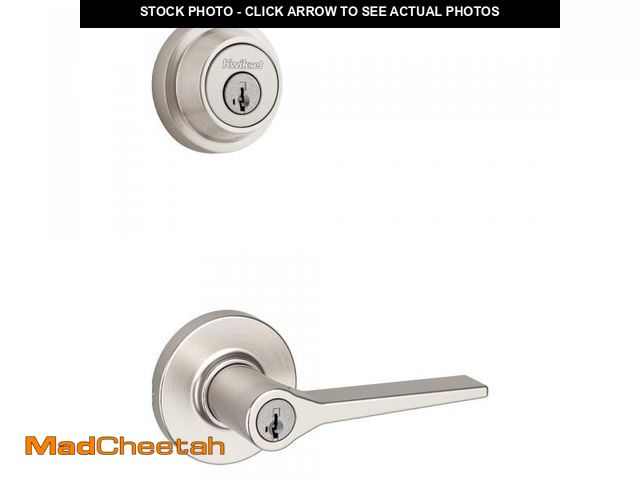 Lot 74-8969223 - Kwikset Hollis Round Rose Satin Nickel Lever with Single Cylinder Deadbolt Combo Pack Featuring Smar...