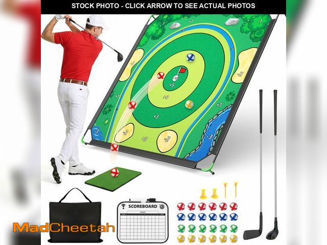 Lot 74-14209815 - IGRL Golf Chipping Game Set, 71 X 71 in Large Golf Practice Mat with 2 Adjustable Clubs, Hitting Mat...