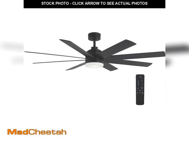 Lot 74-12534999 - Home Decorators Collection Celene 62 in. LED Indoor/Outdoor Matte Black Ceiling Fan with Light and R...