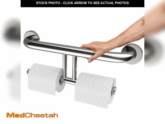 Lot 74-12976636 - Polished Chrome Grab Bar for Bathroom 17 Inch, Zepolu Stainless Steel 2-in-1 Safety Handrail w/Doubl...