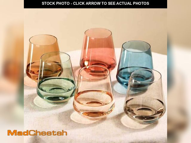 Lot 74-14146107 - comfit Colored Stemless Wine Glasses Set of 6-17 oz Hand-Blown Crystal Colored Glassware with no Ste...