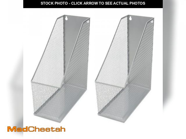 Lot 74-12444649 - YBM HOME Mesh Steel Deluxe Magazine Rack, Extra Wide, Magazine File Holder 2258-2 (2, Silver) - UNUS...