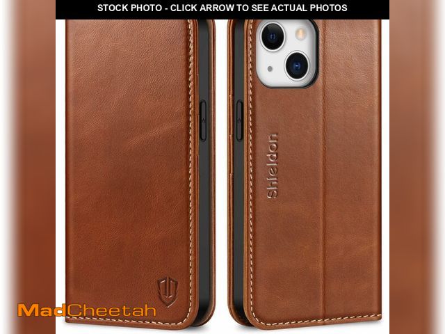 Lot 74-14152780 - SHIELDON Wallet Case for iPhone 13 5G, Genuine Leather Folio Case Magnetic Shock Absorbing Cover RFI...