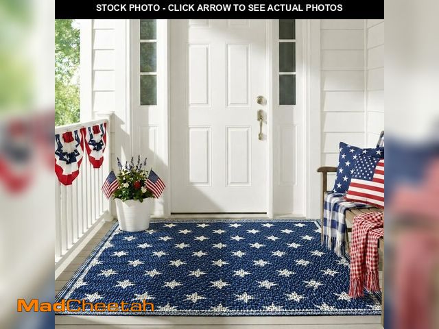 Lot 74-14330252 - 3x5ft Patriotic Outdoor Rug Waterproof Plastic Straw Patio Mat Reversible Red White and Blue Striped...
