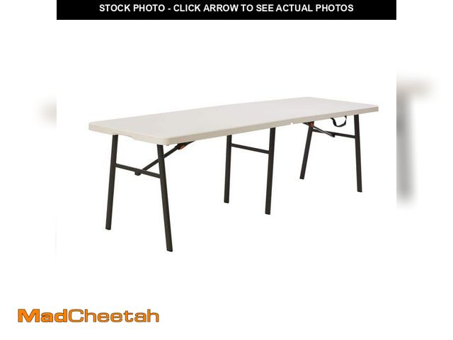 Lot 74-14342705 - HDX 8 ft. Almond Resin Top Indoor/Outdoor Rectangular Folding Utility Table, Seats 8 - UNUSED