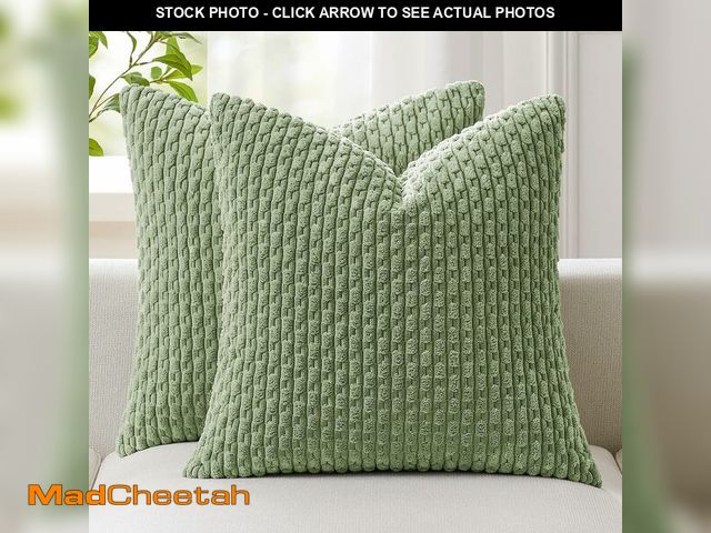 Lot 74-14061157 - Kevin Textile Spring Euro Sham Pillow Covers 28x28 Inch 2 Packs Soft Boho Striped Corduroy Decorativ...