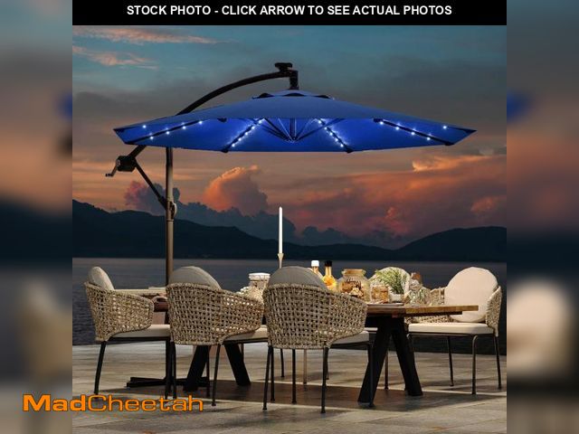 Lot 74-12153389 - *SEE DETAILS* 10FT offset patio umbrella with solar lights, 32 LED Lights patio umbrella with Infini...