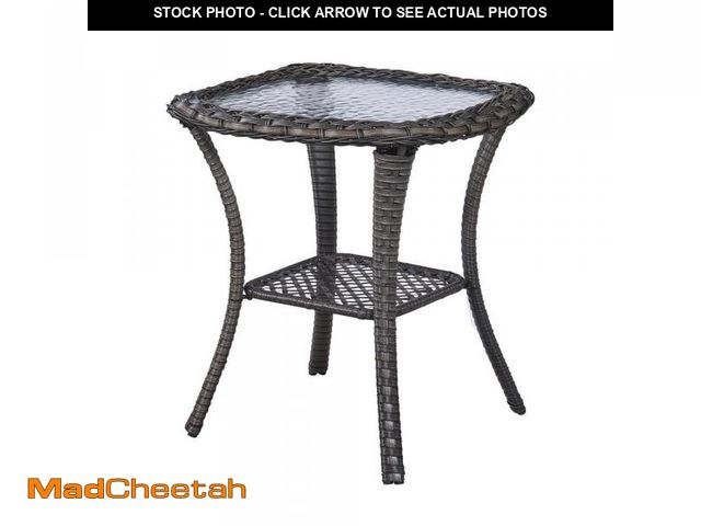 Lot 74-12146394 - Pocassy Brown Square Wicker Outdoor Glass Side Table - UNUSED