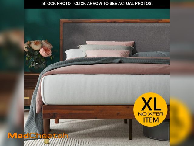 Lot 74-13561424 - ZINUS Raymond Wood Platform Bed Frame with Adjustable Upholstered Headboard, Solid Wood Foundation, ...