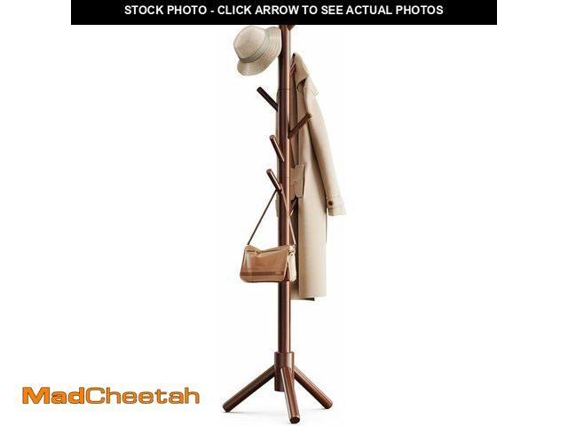 Lot 74-13775136 - Pipishell Sturdy Wooden Coat Tree with 8 Hooks, 3 Adjustable Sizes for Clothes, Hat Stand Used in Be...
