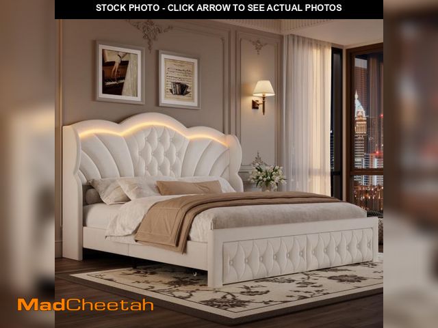 Lot 74-12378783 - Hiphuta Modern Full Bed Frame with 2 Drawers, LED Lights Platform Bed Frame, Sturdy Beds Frame with ...