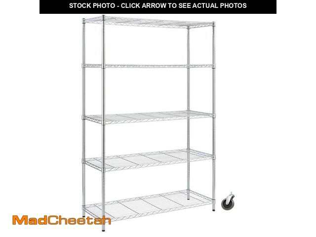 Lot 74-13797002 - (MISSING POLES,HARDWARE) HDX 5-Tier Steel Wire Shelving Unit with Casters in Chrome (48 in. W x 72 i...