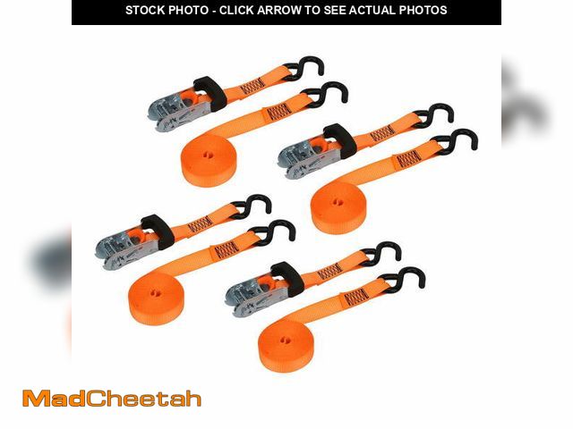 Lot 74-12556033 - Hyper Tough 1âx14' Tie-Downs Ratchet 1,000lbs Work Load with âSâ Hooks 4 - Pack - UNUSED