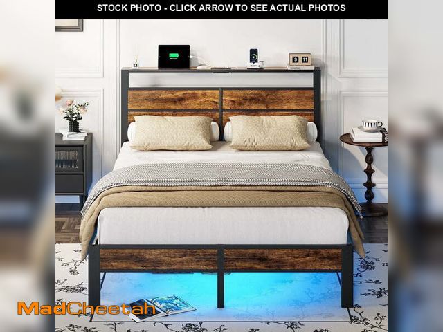 Lot 74-13815963 - (MISSING HARDWARE,LIGHTS) Kbun LED Bed Frame Queen Size with USB and Type-c Ports and Outlets, Heavy...