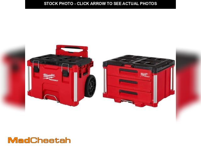 Lot 74-13678082 - Milwaukee PACKOUT 22 in. Rolling Modular Tool Box LP Handleand 22 in. 3 Drawer - UNUSED