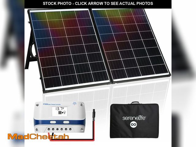 Lot 74-12803602 - Serenelife 200 Watt Portable Solar Panel Kit, Foldable Monocrystalline Briefcase Set with 20A PWM Co...