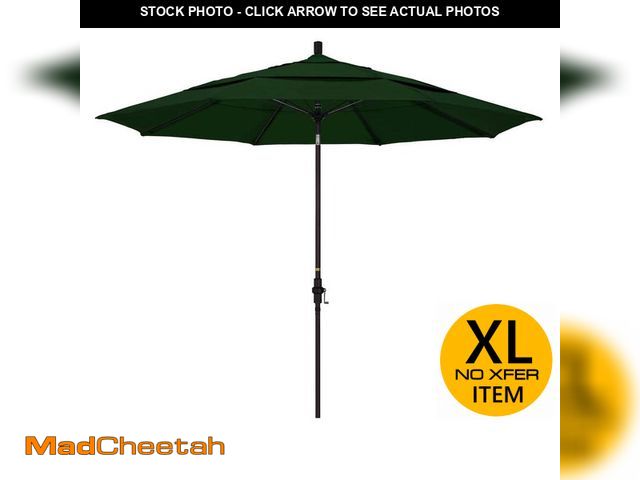 Lot 74-14115315 - California Umbrella 11 ft. Fiberglass Collar Tilt Double Vented Patio Umbrella in Hunter Green Pacif...