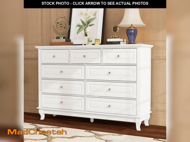 Lot 74-12492765 - FUFU&amp;GAGA 9-Drawer White Wood Dresser Bedroom Storage Cabinet Modern Style 37 in. H x 55.1 in. W...