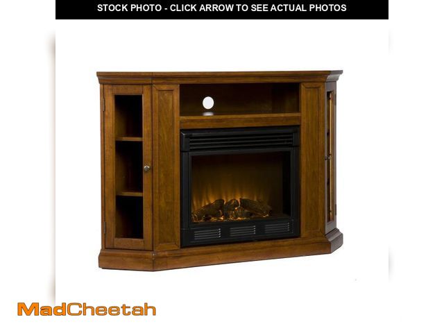 Lot 74-12243625 - (WITHOUT FIREPLACE) SEI Furniture Claremont Convertible Corner Media Stand Brown Mahogany - UNUSED