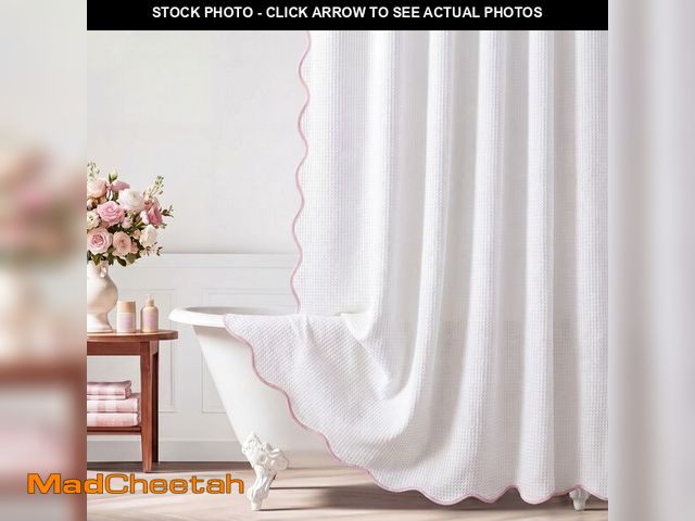 Lot 74-14145928 - Chicplaid Scalloped Waffle Shower Curtain with 12 Metal Hooks Thick Weighted Fabric Wrinkle and Rust...