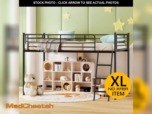 Lot 74-12668011 - Zimtown Junior Metal Twin Loft Bed, Black - UNUSED