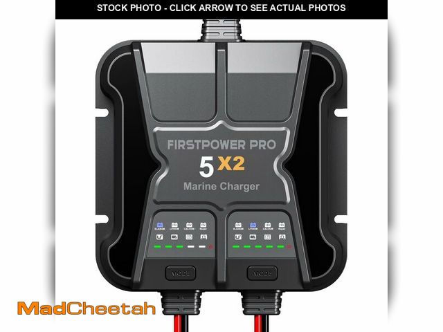 Lot 74-13946462 - 2 Bank Marine Battery Charger 5X2, 10A (5A/Bank) - 12V Waterproof Onboard Battery Charger, Battery M...