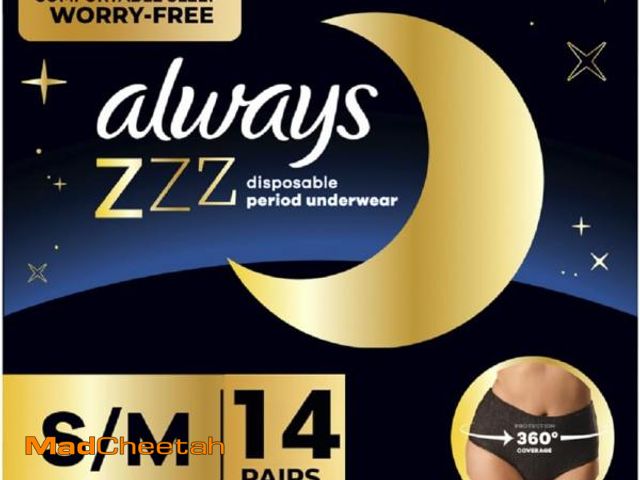 Lot 74-12323237 - Always ZZZ Overnight Disposable Period Underwear for Women Small/Medium, 360ÃÂ° Coverage for Worry-...
