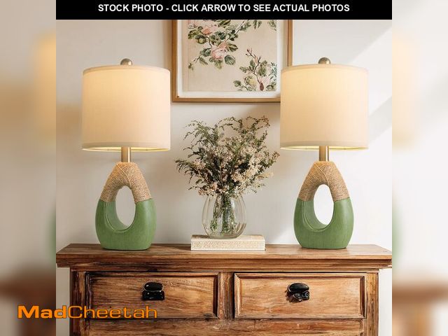 Lot 74-14212188 - OYEARS 19" Table Lamps Set of 2, Bedside Lamps for Living Room, Lamps for Bedroom, Farmhouse Rattan ...