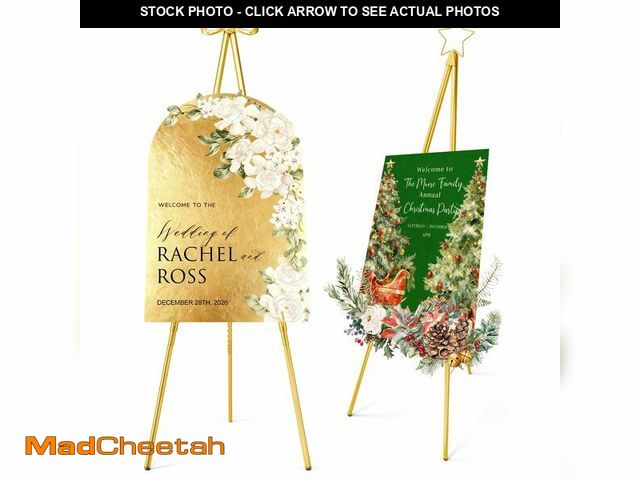Lot 74-14427643 - Interchangeable Bow &amp; Star Top Gold Easel Stand for Sign, 62"Ã¢â¬â47" Height Adjustable Heavy...