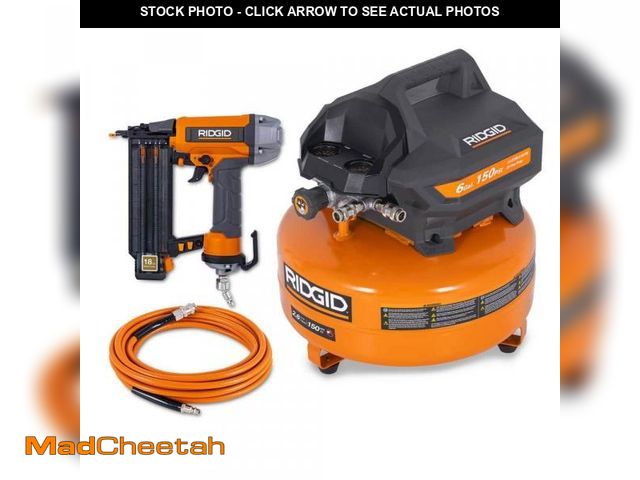 Lot 74-12174537 - 6 Gal. 150 PSI Portable Electric Pancake Air Compressor W/18ga Brad Nailer and Hose - UNUSED
