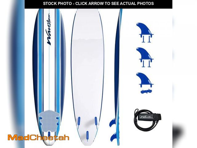 Lot 74-12130771 - (CRACKED ) Wavestorm 8ft Classic Surfboard // Foam Wax Free Soft Top Longboard for Adults and Kids o...