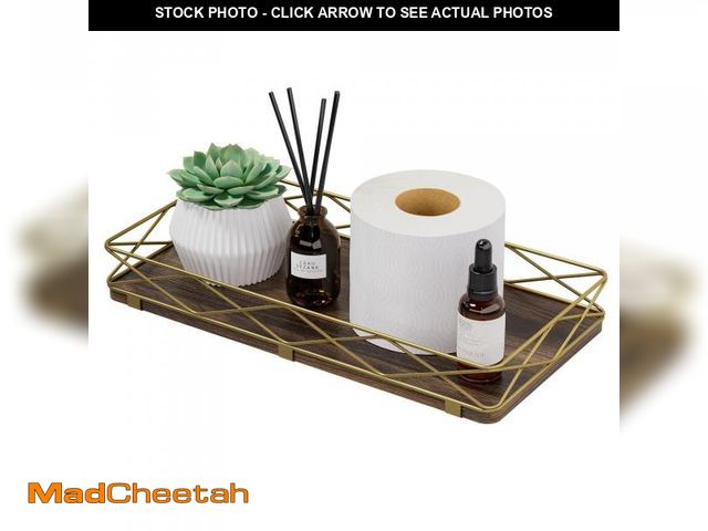 Lot 74-12438806 - Lixple Toilet Paper Basket Holder, 13" Bathroom Tray Countertop, Wood and Metal Toilet Tank Tray Bat...