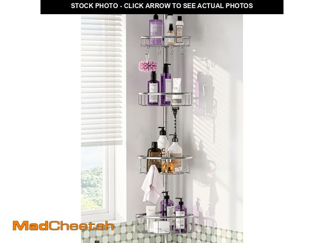 Lot 74-14295901 - Corner Shower Caddy Tension Pole: Stainless Steel Rustproof 4-Tier Shower Organizer - 47-121 inch Ad...
