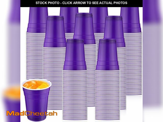 Lot 74-12698942 - Bokon 200 Pack Halloween Purple Plastic Cups 16 Oz Disposable Party Drinking Cups for Birthday Weddi...