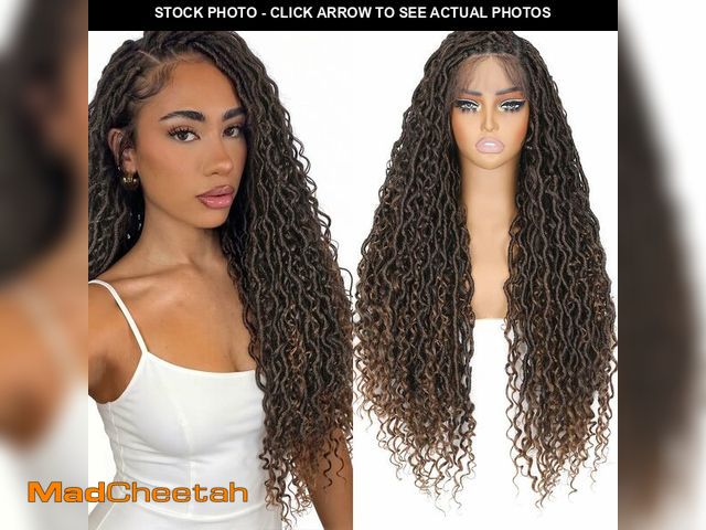 Lot 74-14209384 - HANNE Full Lace Faux Locs Wigs for Black Women 30 Inch Knotless Braided Ombre Brown Goddess Locs Cro...