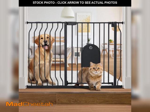 Lot 74-12480054 - Caveen 29.5-48.4 Wide Pet Safety Gate With Cat Door Pressure Mount Black - UNUSED
