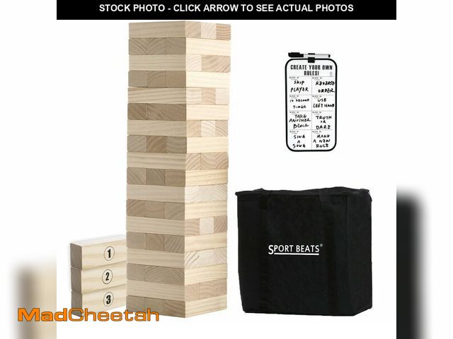 Lot 74-14063092 - Outdoor Games Large Wooden Tower Stacking Game - 54 Premium Pine Blocks Stack up to 4FT with Custom ...