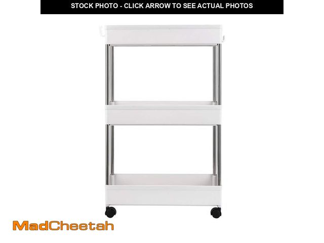 Lot 74-12594538 - Karl home 3 Tiers Mobile Plastic Multi-Functional 4-Wheeled Storage Cart in White - UNUSED