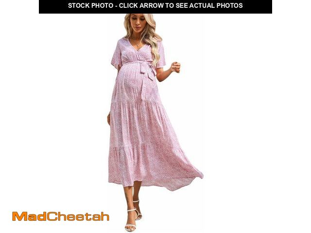 Lot 74-13041362 - FUNJULY Maternity Dress Women's V-Neck Puff Sleeve Pleated Maternity Maxi Dress for Baby Shower or C...