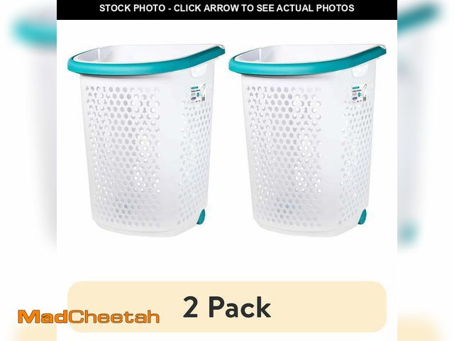 Lot 74-14584863 - (2 pack) Home Logic 2 Bushel Rolling Plastic Laundry Hamper with Pop-up Handle, White, Adult - UNUSE...