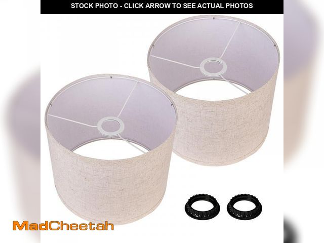 Lot 74-12309326 - lianheng Drum Lamp Shades Set of 2, Beige Linen Lampshade Replacement 11" Top x 11" Bottom x 8.85" H...